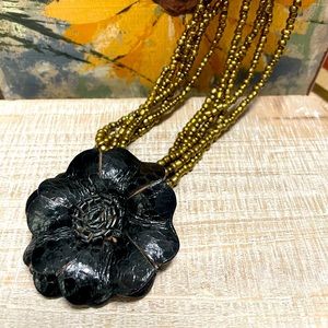 Beaded and leather necklace